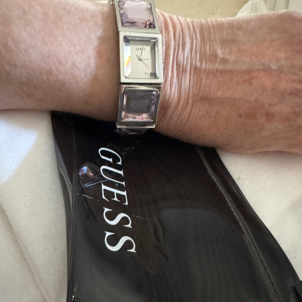 GUESS Silver Watch with Pink Stones